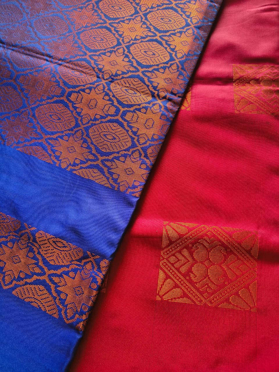 Maroon and Blue Soft Silk Borderless Saree