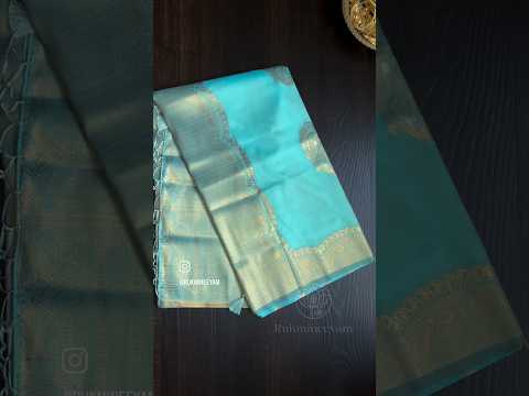 Teal Blue Silk Saree with Gold Zari Border & Tassels